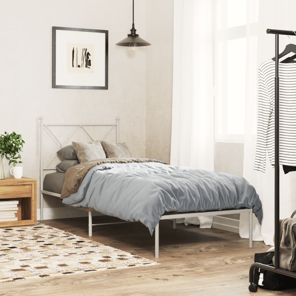Metal Bed Frame without Mattress with Headboard White 80x200cm