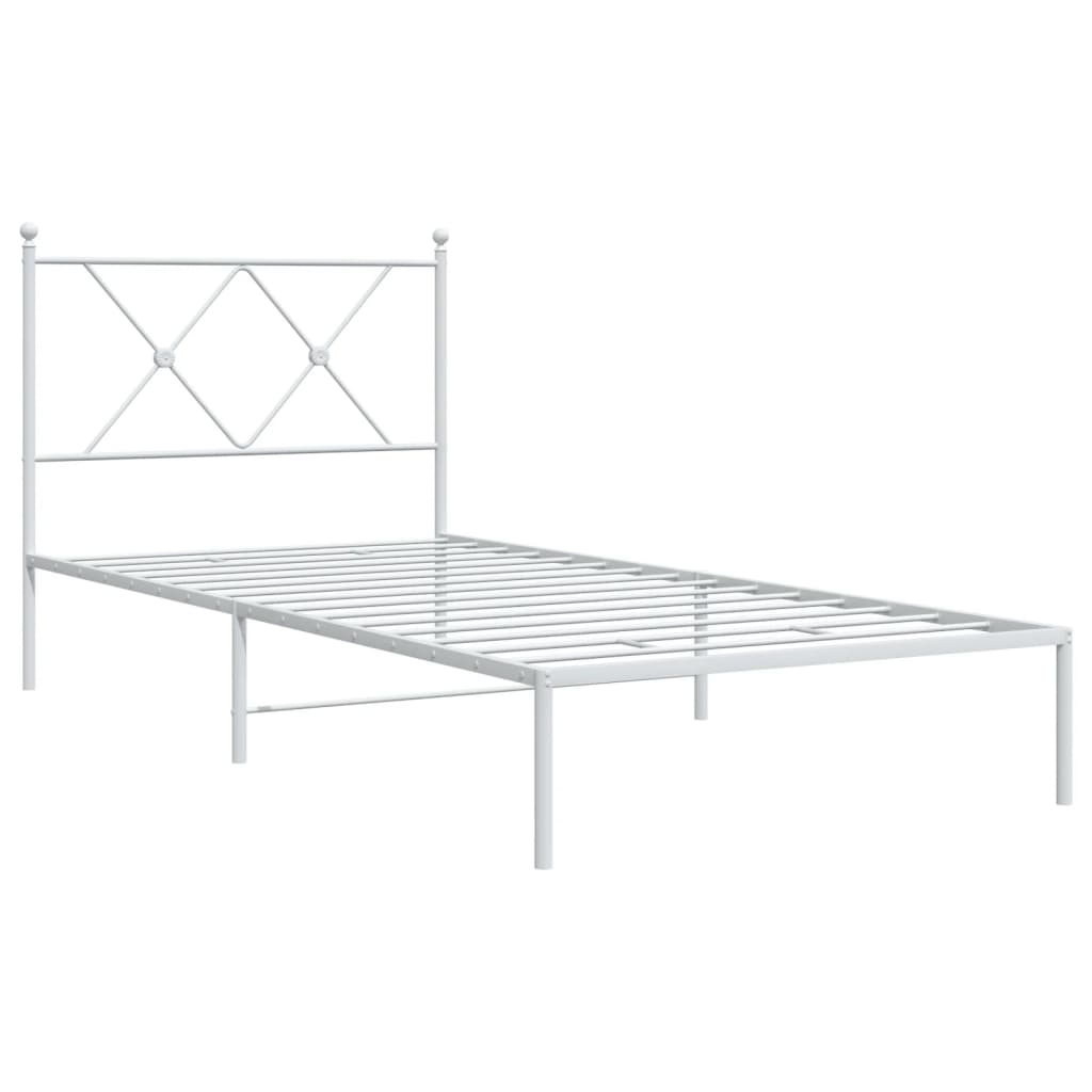 Metal Bed Frame without Mattress with Headboard White 90x190cm