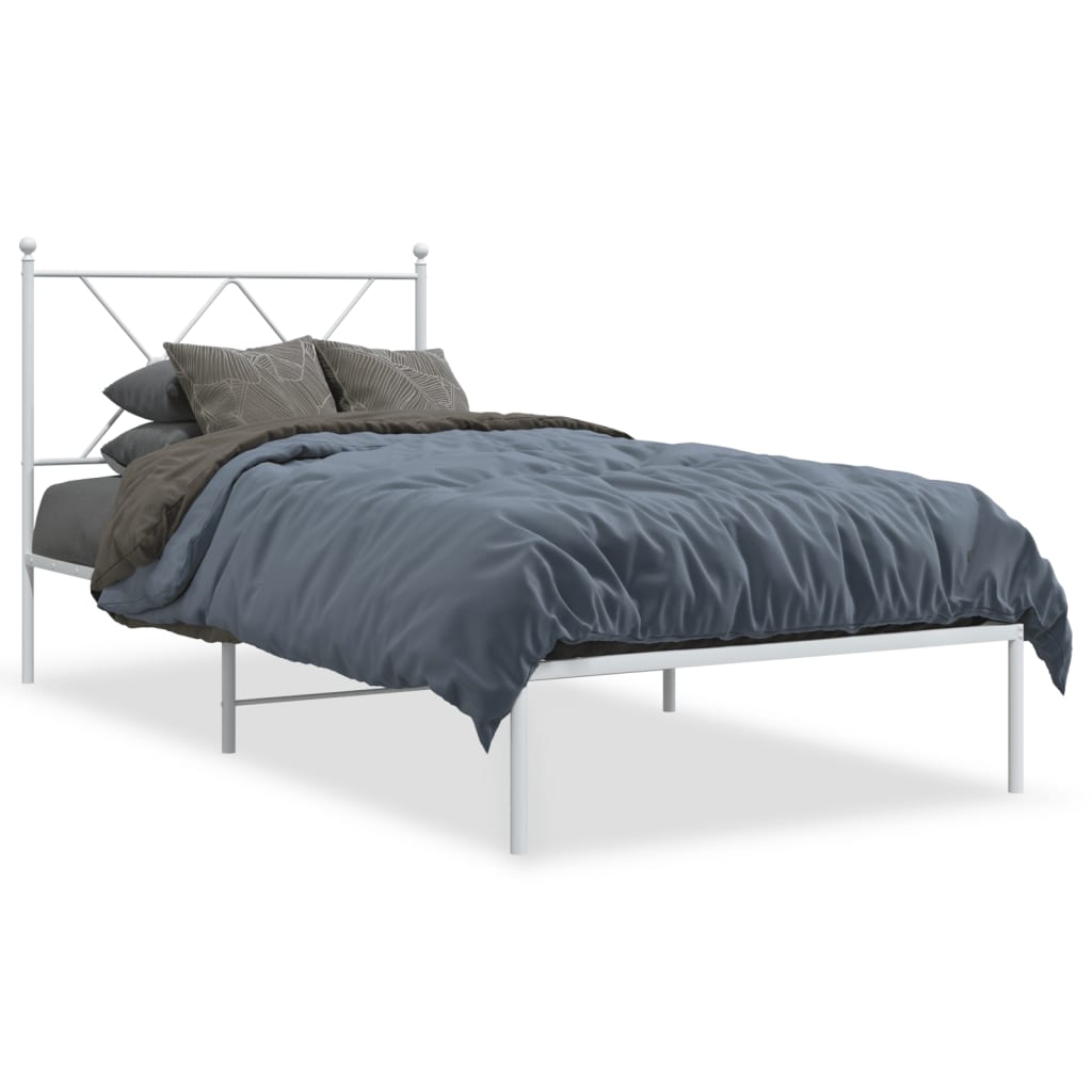 Metal Bed Frame without Mattress with Headboard White 90x200cm