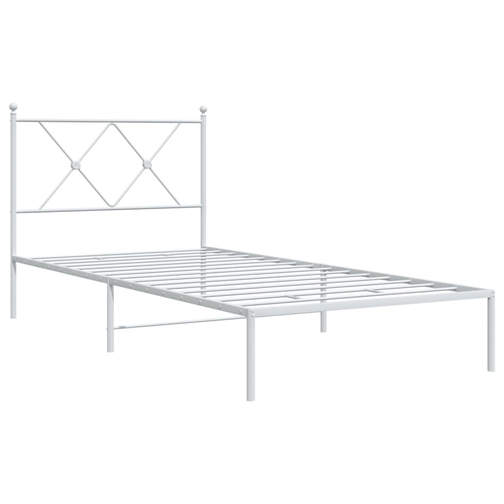 Metal Bed Frame without Mattress with Headboard White 90x200cm