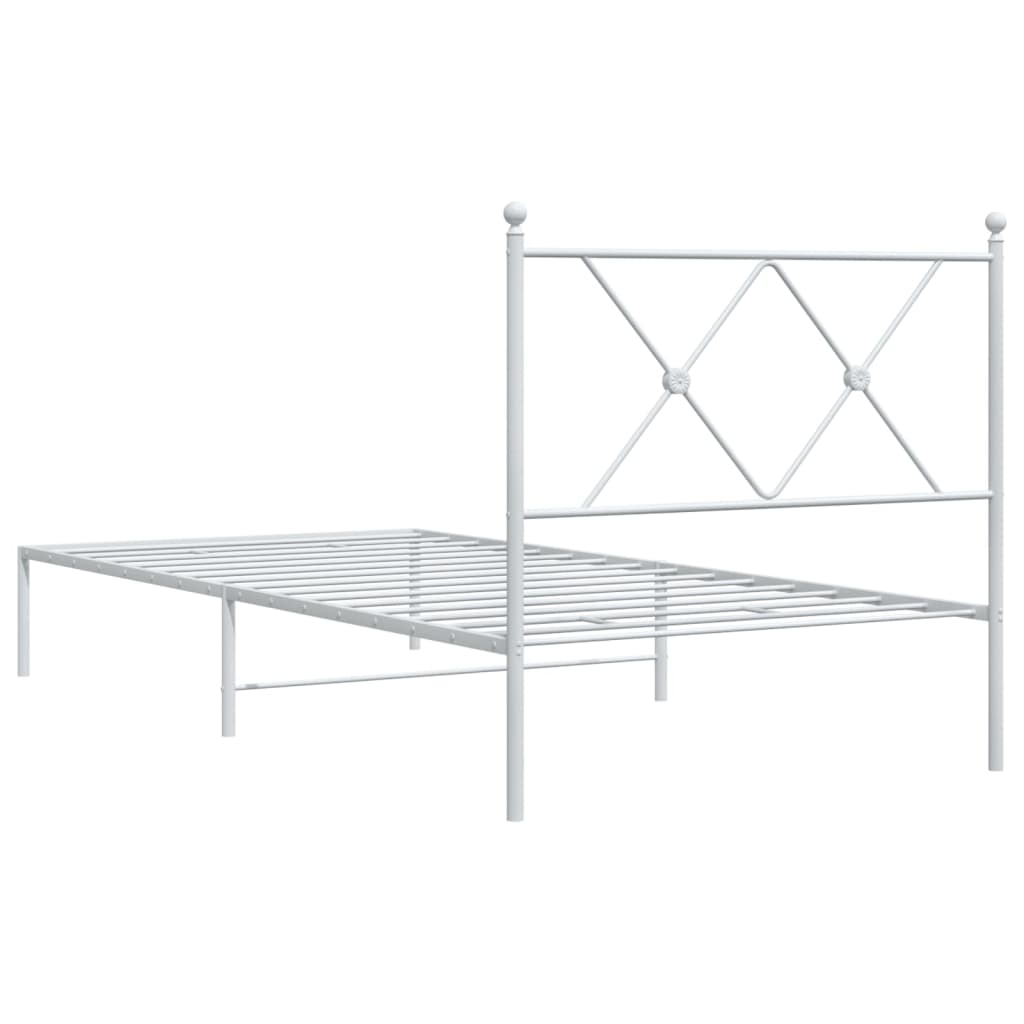Metal Bed Frame without Mattress with Headboard White 90x200cm