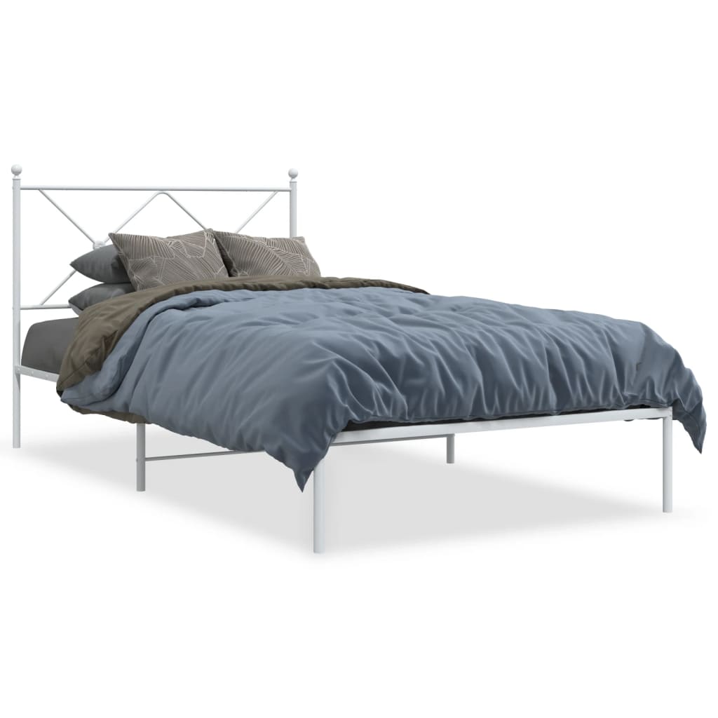 Metal Bed Frame without Mattress with Headboard White 100x190cm