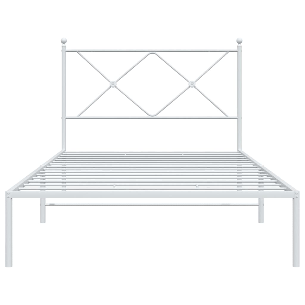 Metal Bed Frame without Mattress with Headboard White 100x190cm