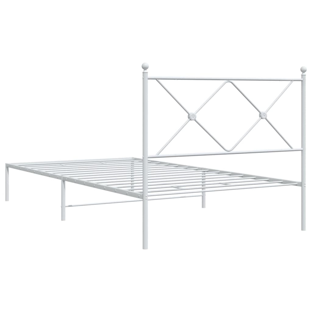 Metal Bed Frame without Mattress with Headboard White 100x190cm