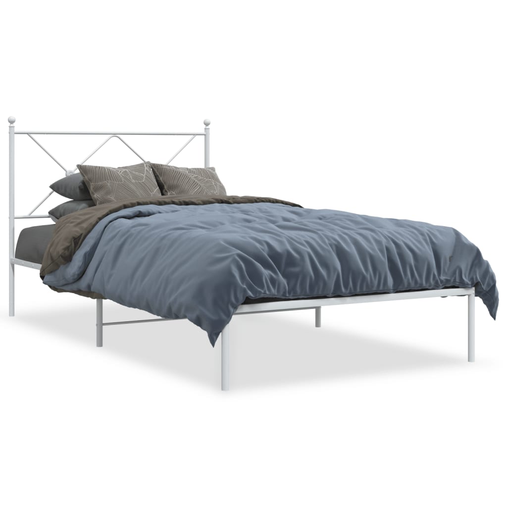 Metal Bed Frame without Mattress with Headboard White 107x203cm
