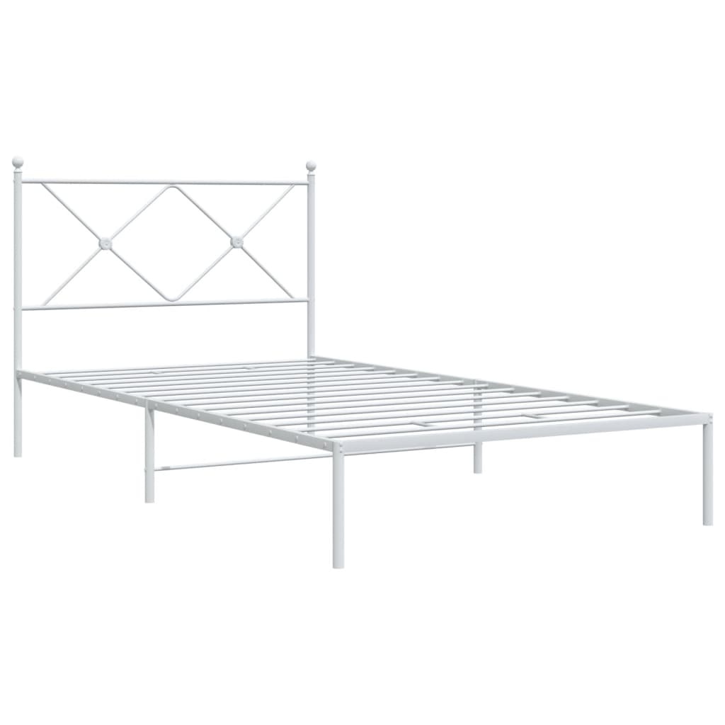 Metal Bed Frame without Mattress with Headboard White 107x203cm