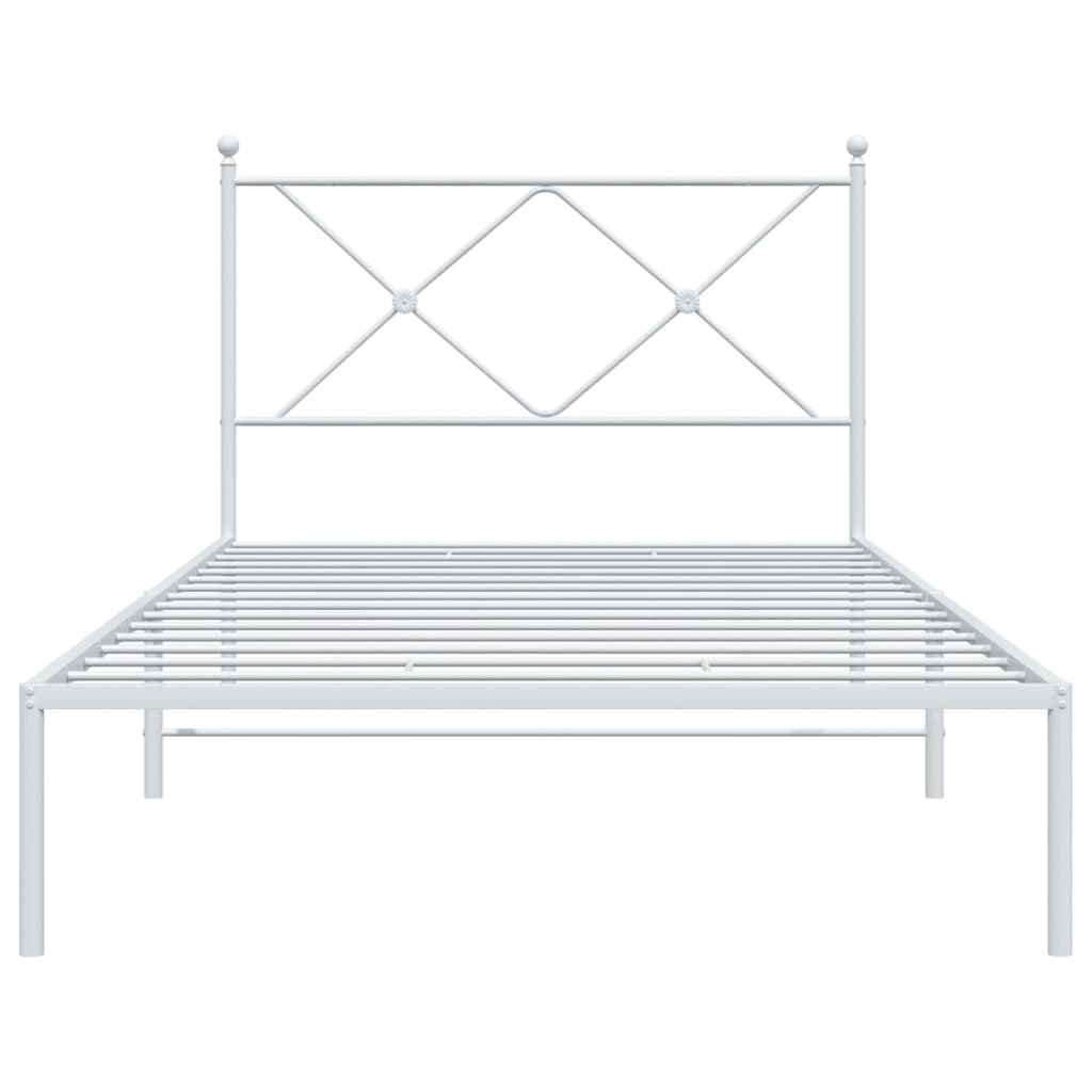 Metal Bed Frame without Mattress with Headboard White 107x203cm