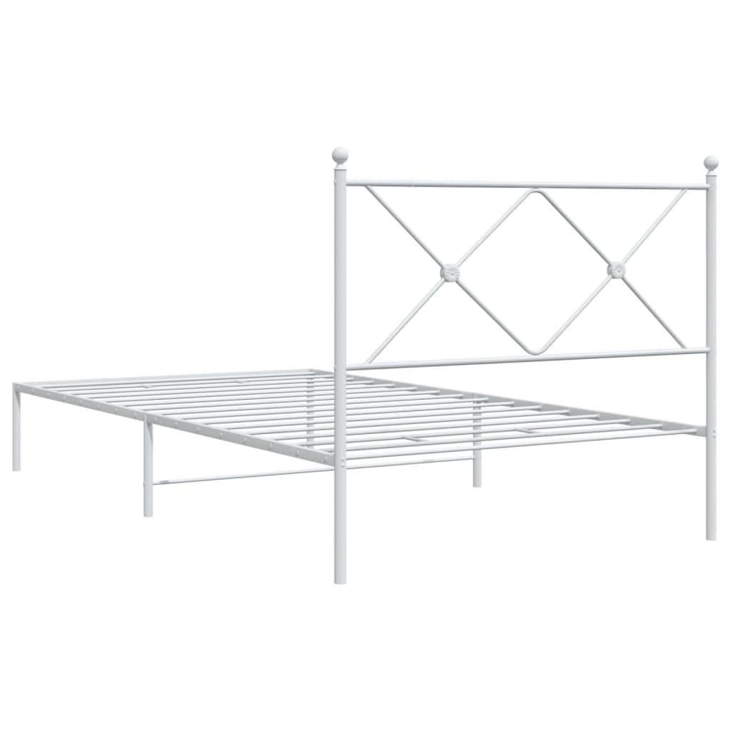 Metal Bed Frame without Mattress with Headboard White 107x203cm