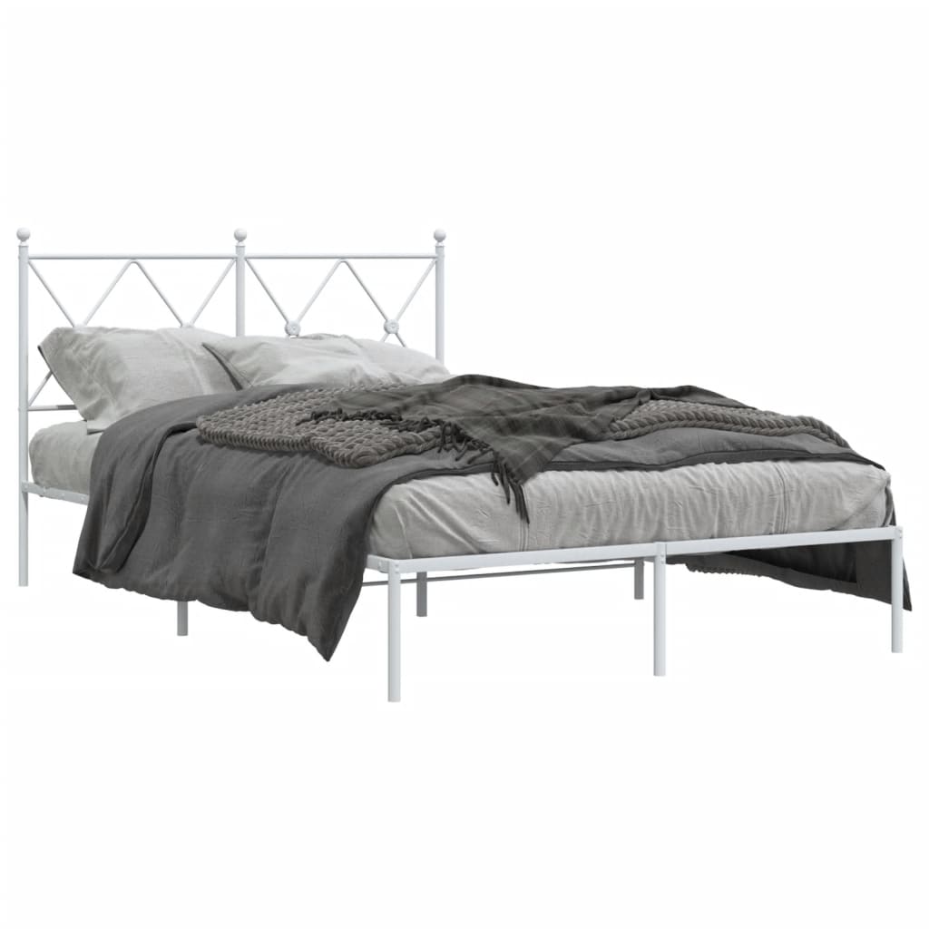 Metal Bed Frame without Mattress with Headboard White 120x200cm