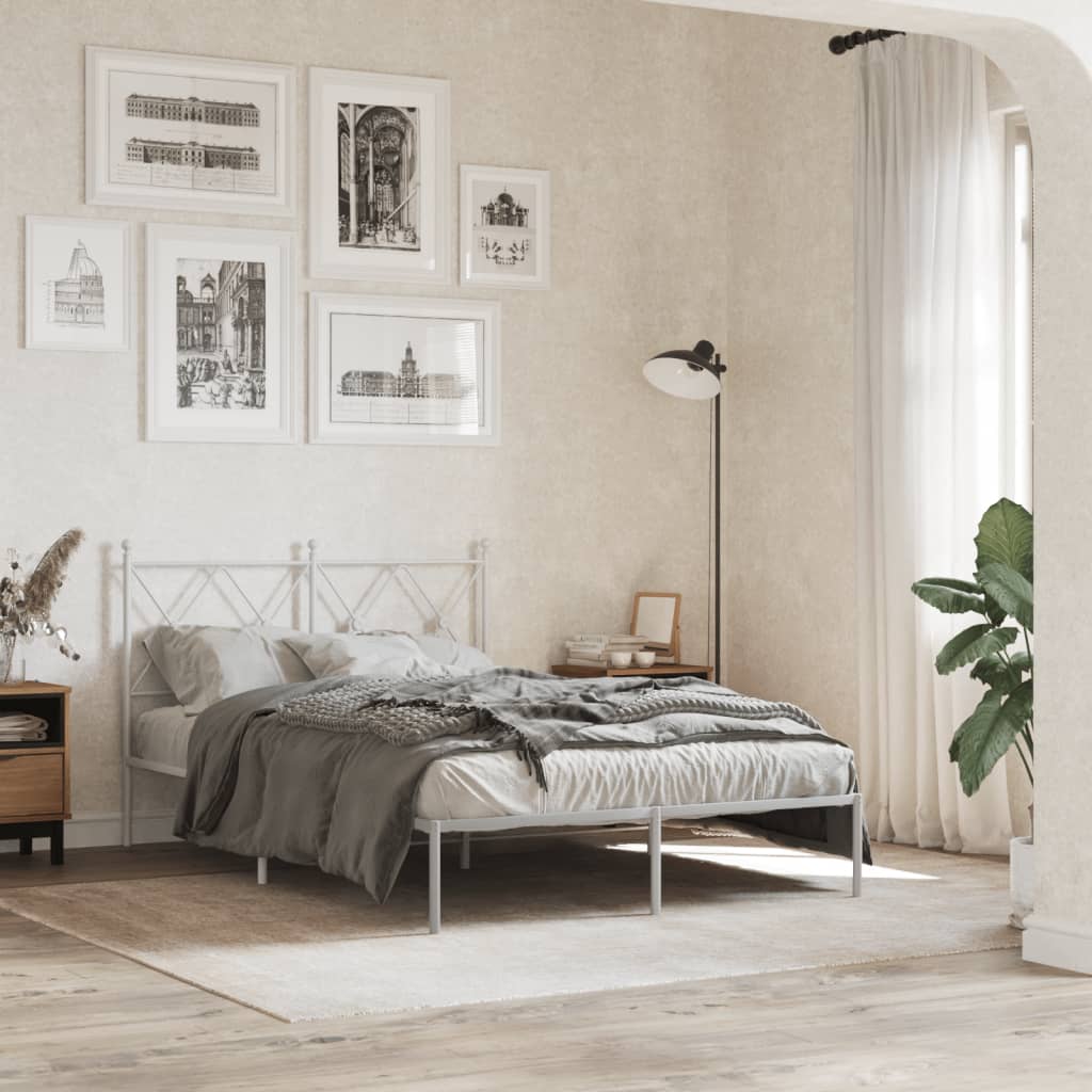 Metal Bed Frame without Mattress with Headboard White 120x200cm