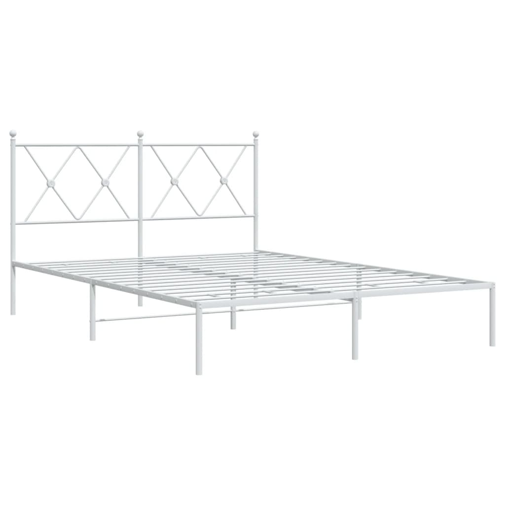 Metal Bed Frame without Mattress with Headboard White 135x190cm