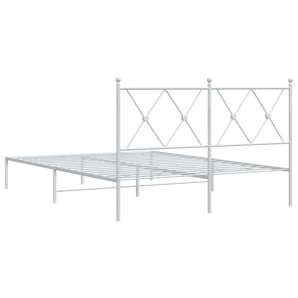 Metal Bed Frame without Mattress with Headboard White 135x190cm