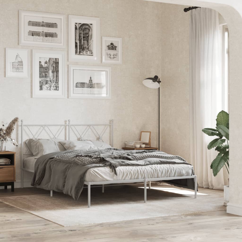 Metal Bed Frame without Mattress with Headboard White 135x190cm