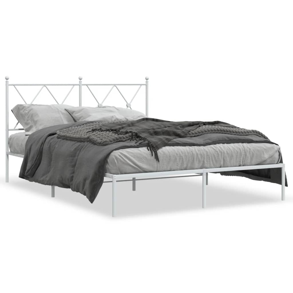 Metal Bed Frame without Mattress with Headboard White 140x190cm
