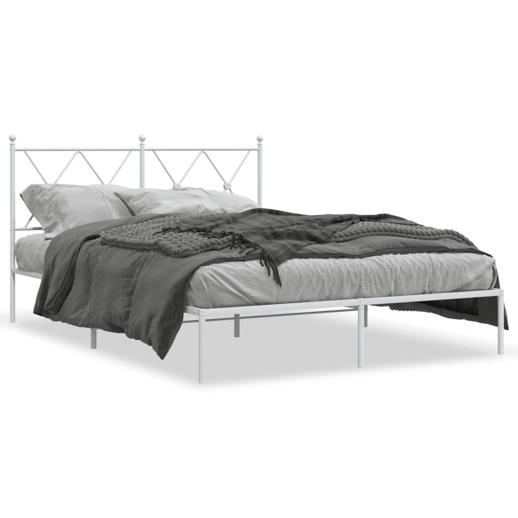 Metal Bed Frame without Mattress with Headboard White 140x200cm
