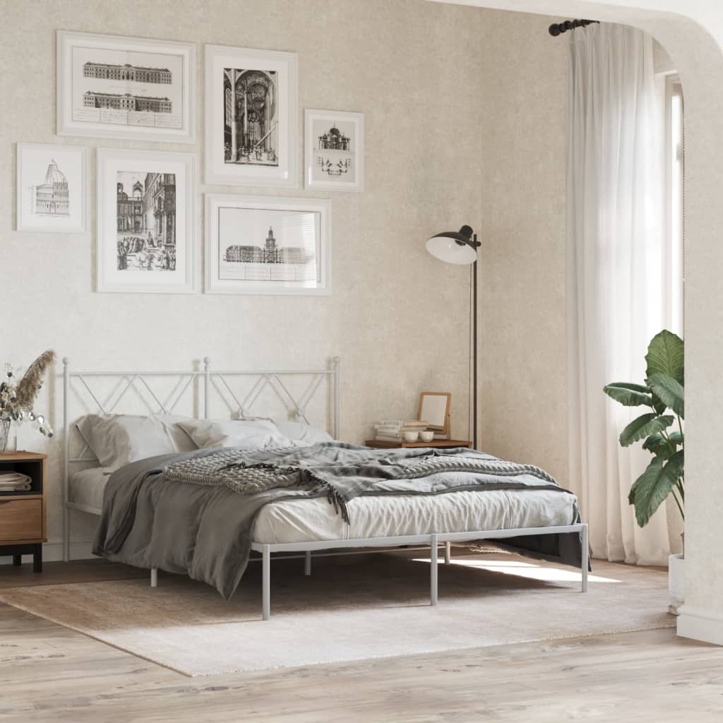 Metal Bed Frame without Mattress with Headboard White 140x200cm
