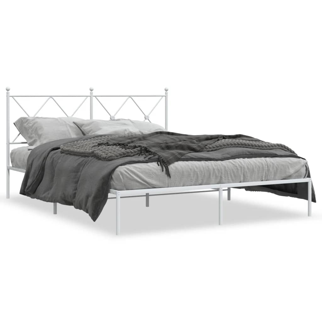 Metal Bed Frame without Mattress with Headboard White 150x200cm