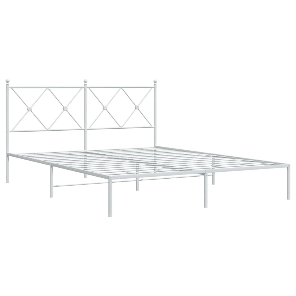 Metal Bed Frame without Mattress with Headboard White 150x200cm