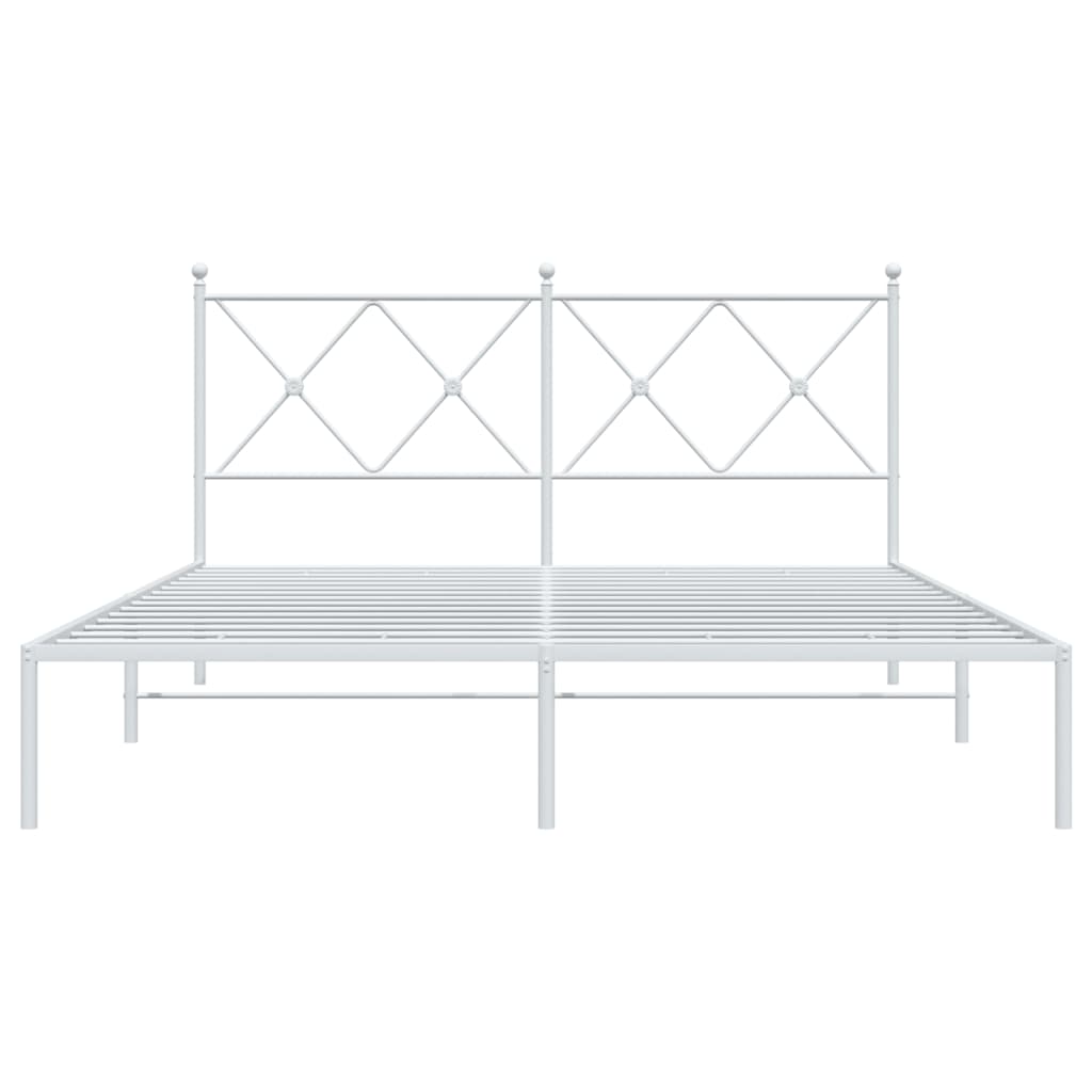 Metal Bed Frame without Mattress with Headboard White 150x200cm