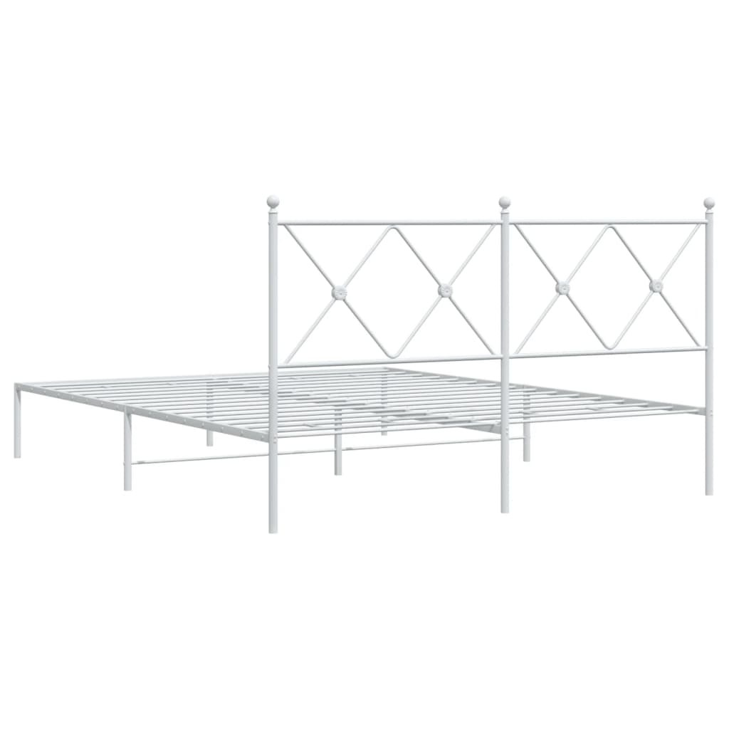 Metal Bed Frame without Mattress with Headboard White 150x200cm