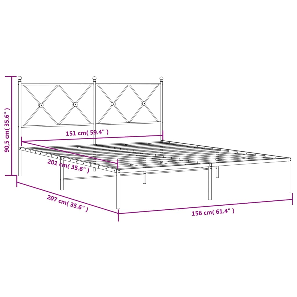 Metal Bed Frame without Mattress with Headboard White 150x200cm
