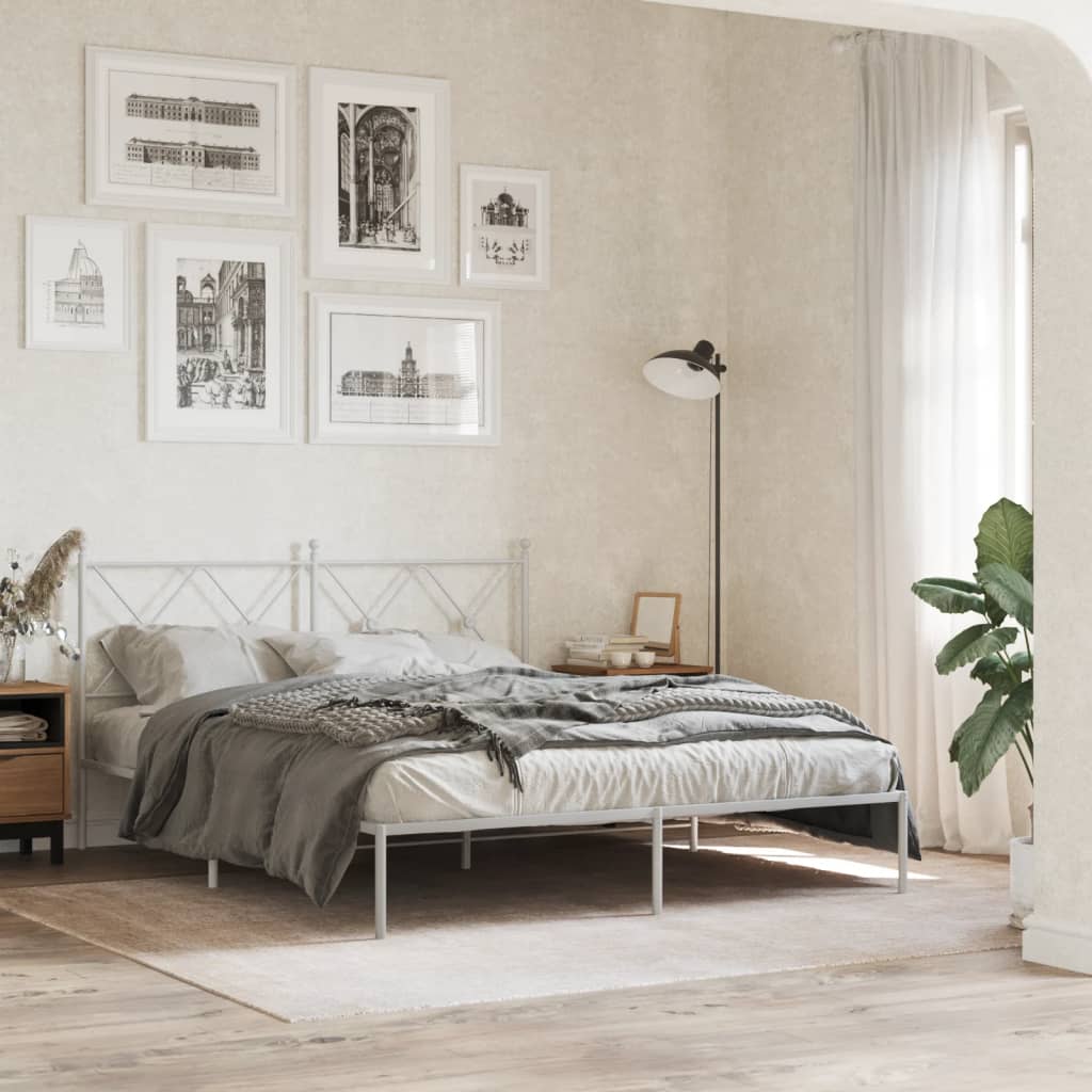 Metal Bed Frame without Mattress with Headboard White 150x200cm