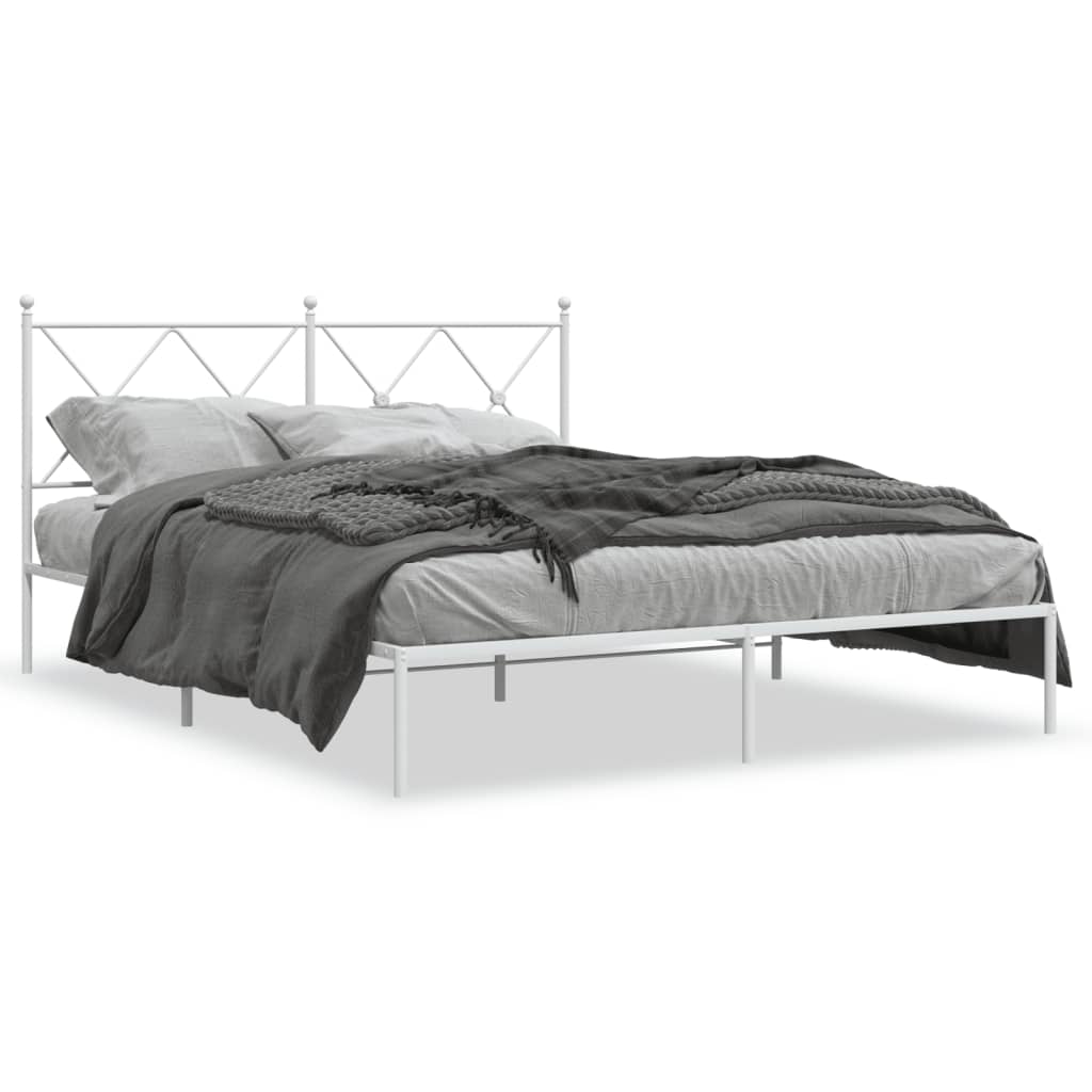 Metal Bed Frame without Mattress with Headboard White 160x200cm