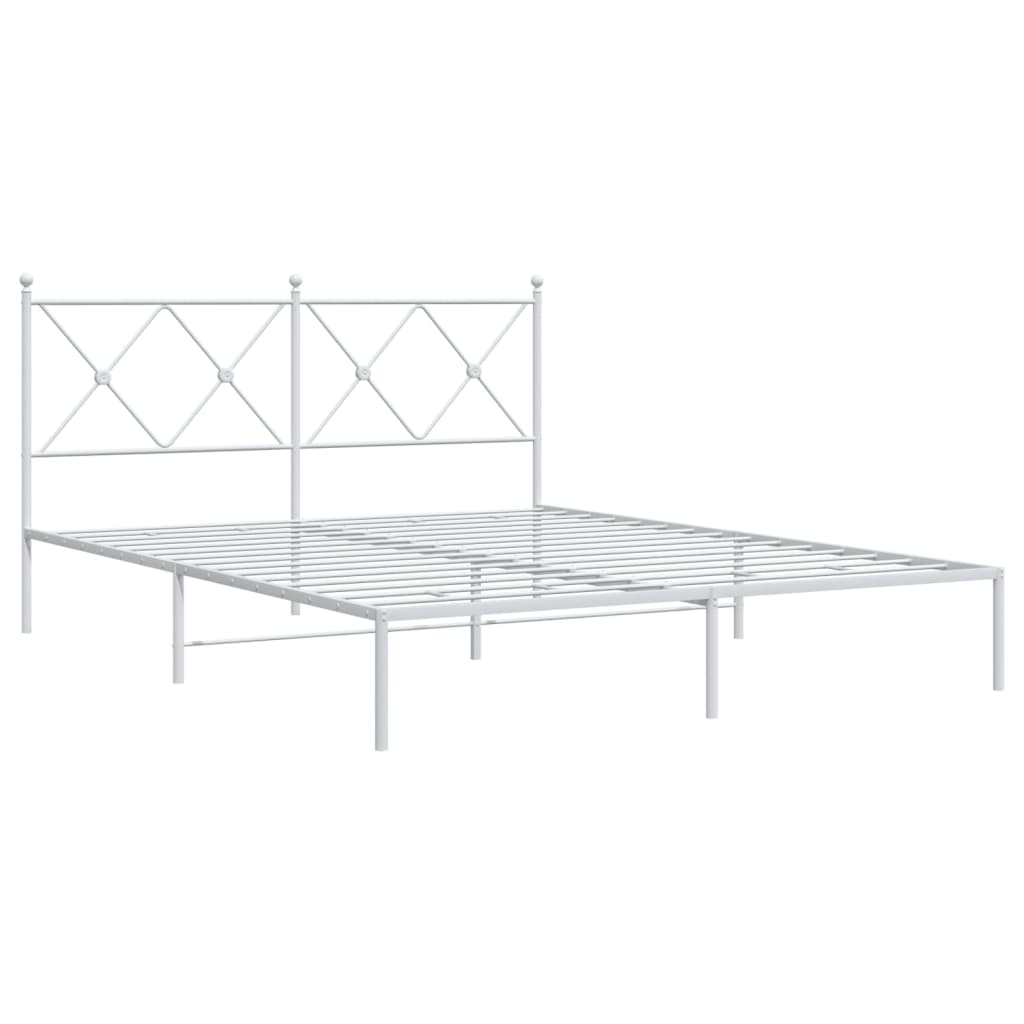 Metal Bed Frame without Mattress with Headboard White 160x200cm