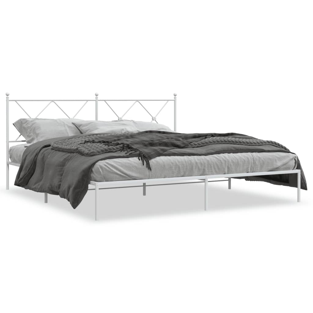 Metal Bed Frame without Mattress with Headboard White 180x200cm