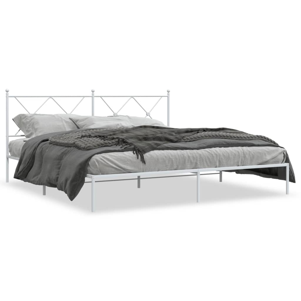 Metal Bed Frame without Mattress with Headboard White 183x213cm