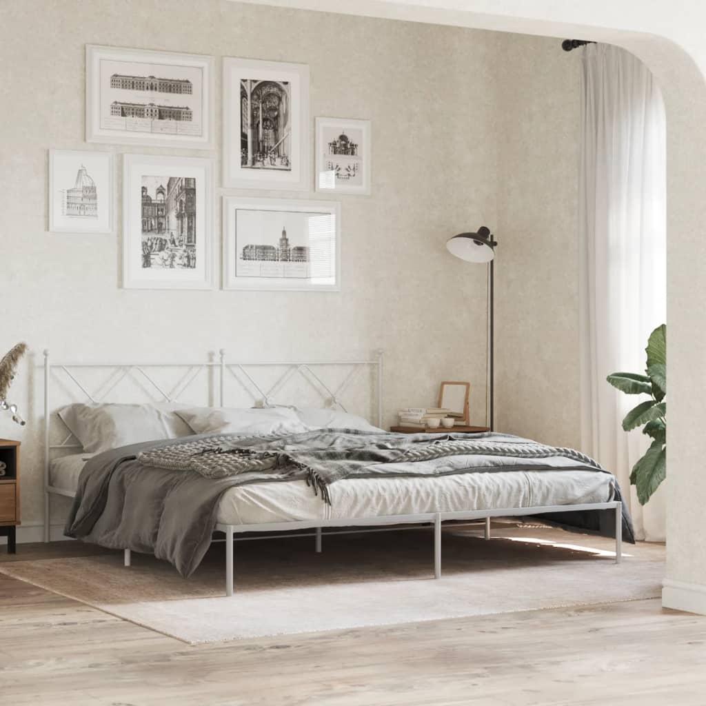Metal Bed Frame without Mattress with Headboard White 183x213cm