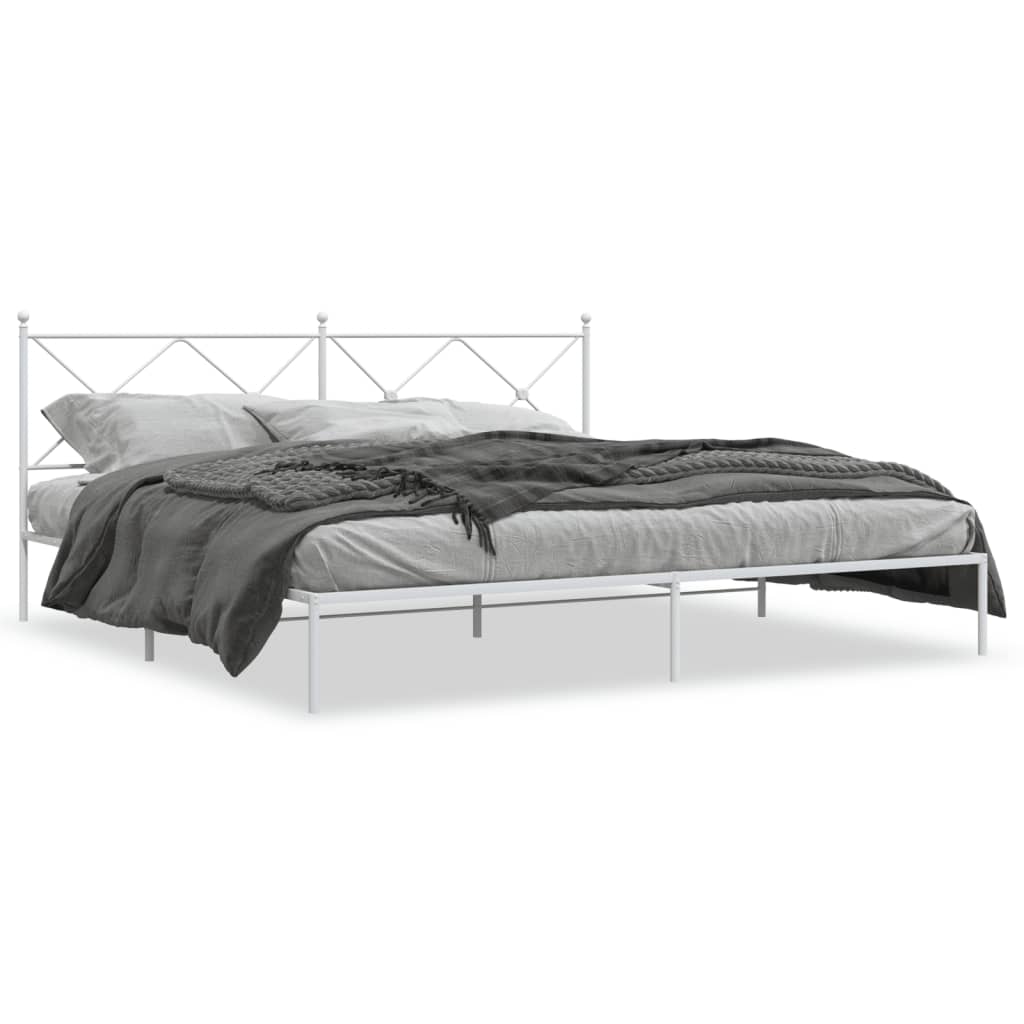 Metal Bed Frame without Mattress with Headboard White 193x203cm