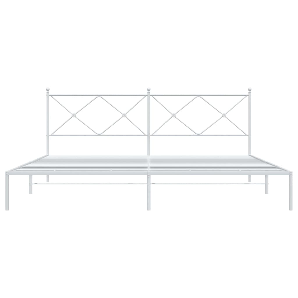 Metal Bed Frame without Mattress with Headboard White 193x203cm