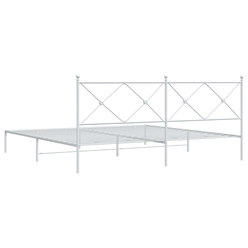 Metal Bed Frame without Mattress with Headboard White 193x203cm