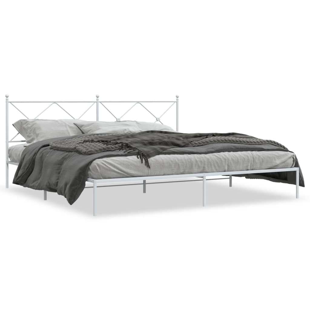 Metal Bed Frame without Mattress with Headboard White 200x200cm