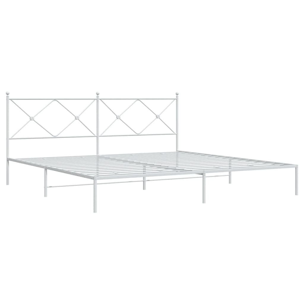 Metal Bed Frame without Mattress with Headboard White 200x200cm