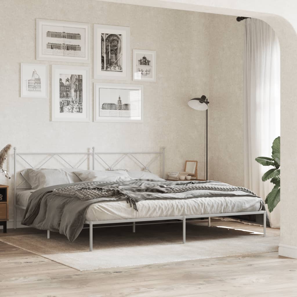 Metal Bed Frame without Mattress with Headboard White 200x200cm