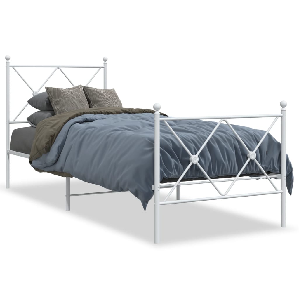 Metal Bed Frame without Mattress with Footboard White 75x190cm