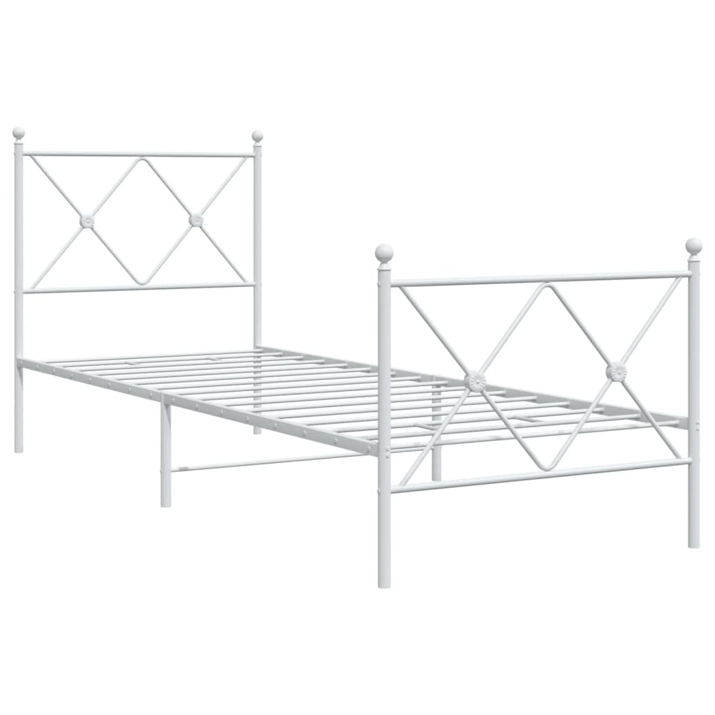 Metal Bed Frame without Mattress with Footboard White 75x190cm