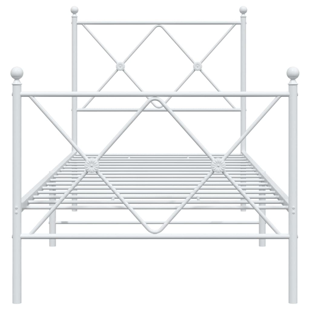 Metal Bed Frame without Mattress with Footboard White 75x190cm