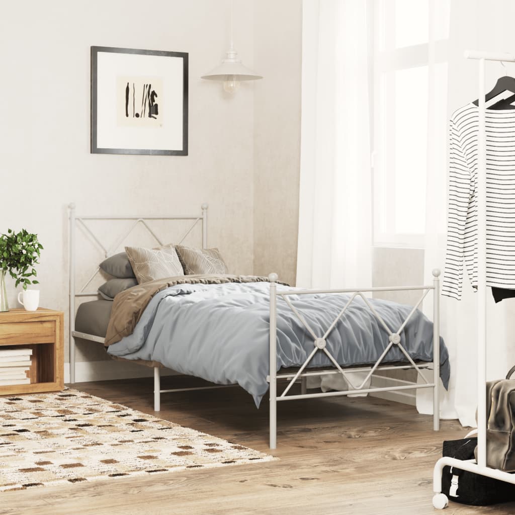 Metal Bed Frame without Mattress with Footboard White 80x200cm