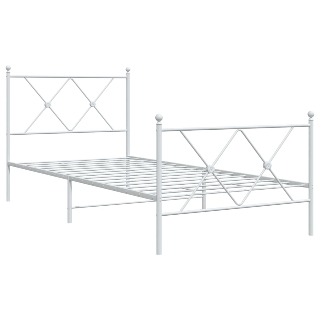 Metal Bed Frame without Mattress with Footboard White 90x190cm