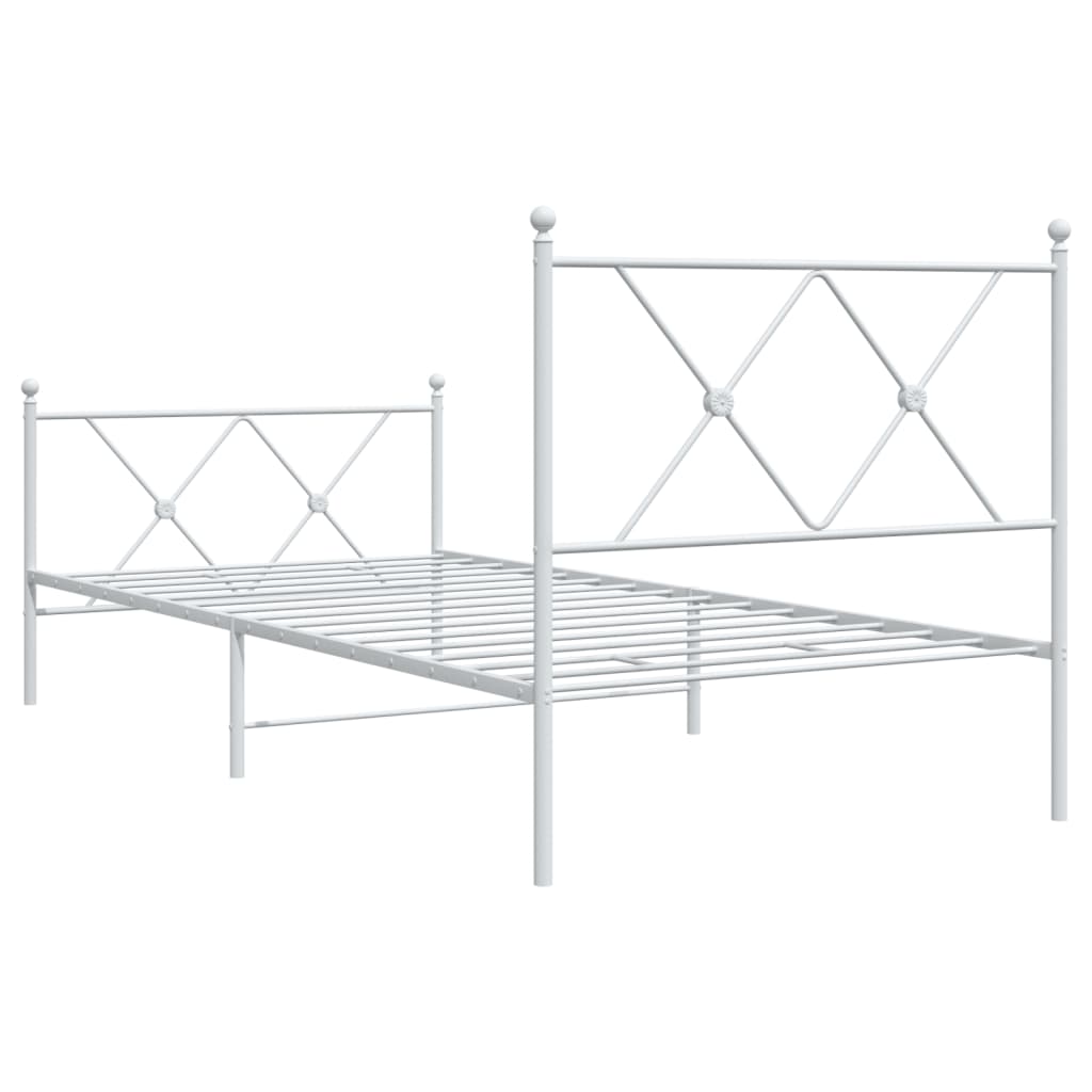 Metal Bed Frame without Mattress with Footboard White 90x190cm