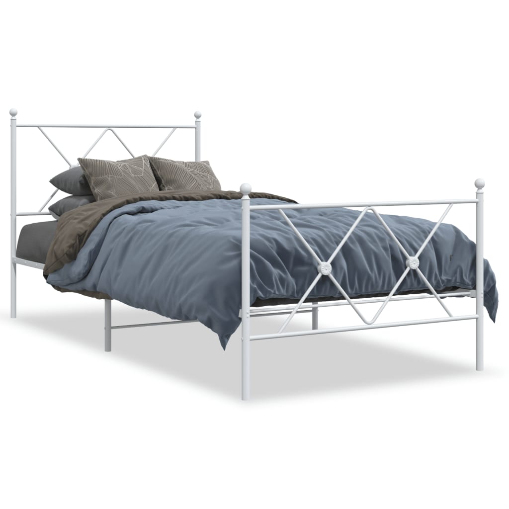 Metal Bed Frame without Mattress with Footboard White 90x200cm