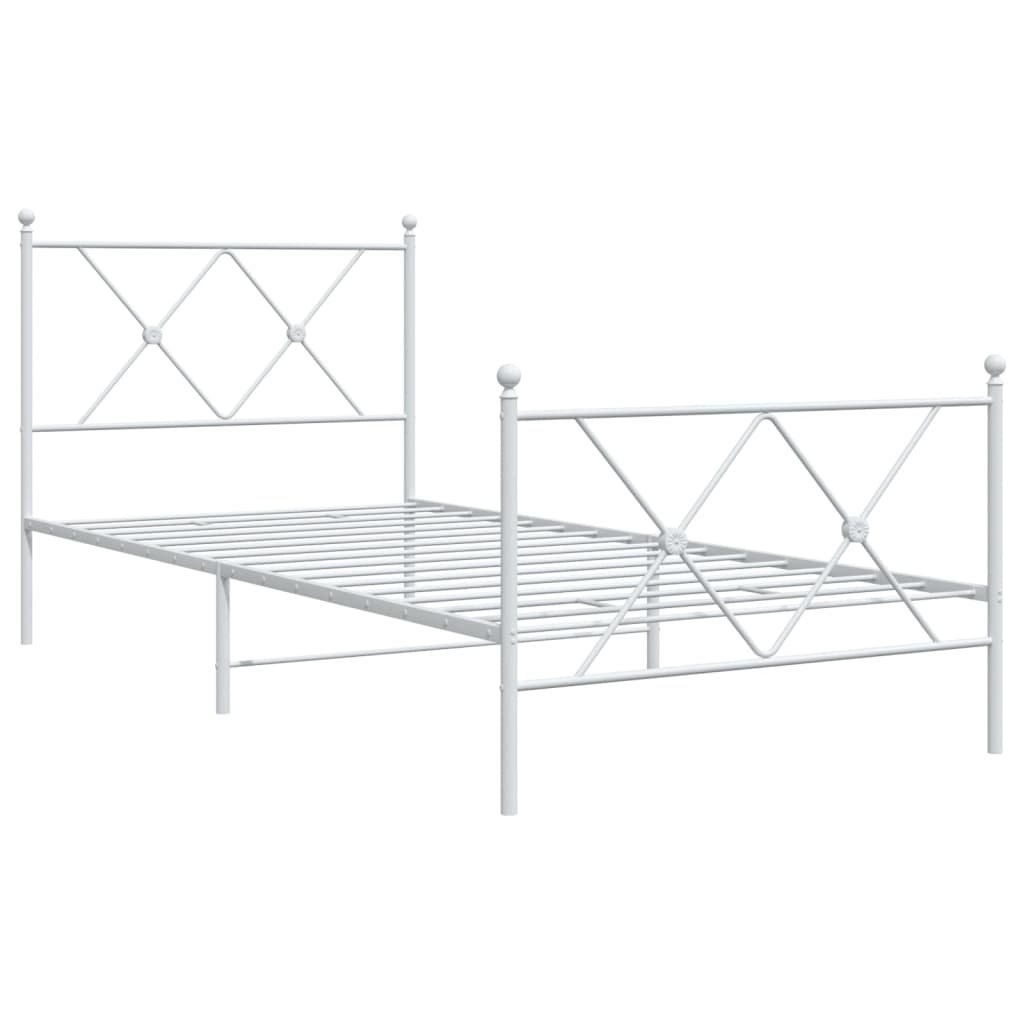 Metal Bed Frame without Mattress with Footboard White 90x200cm