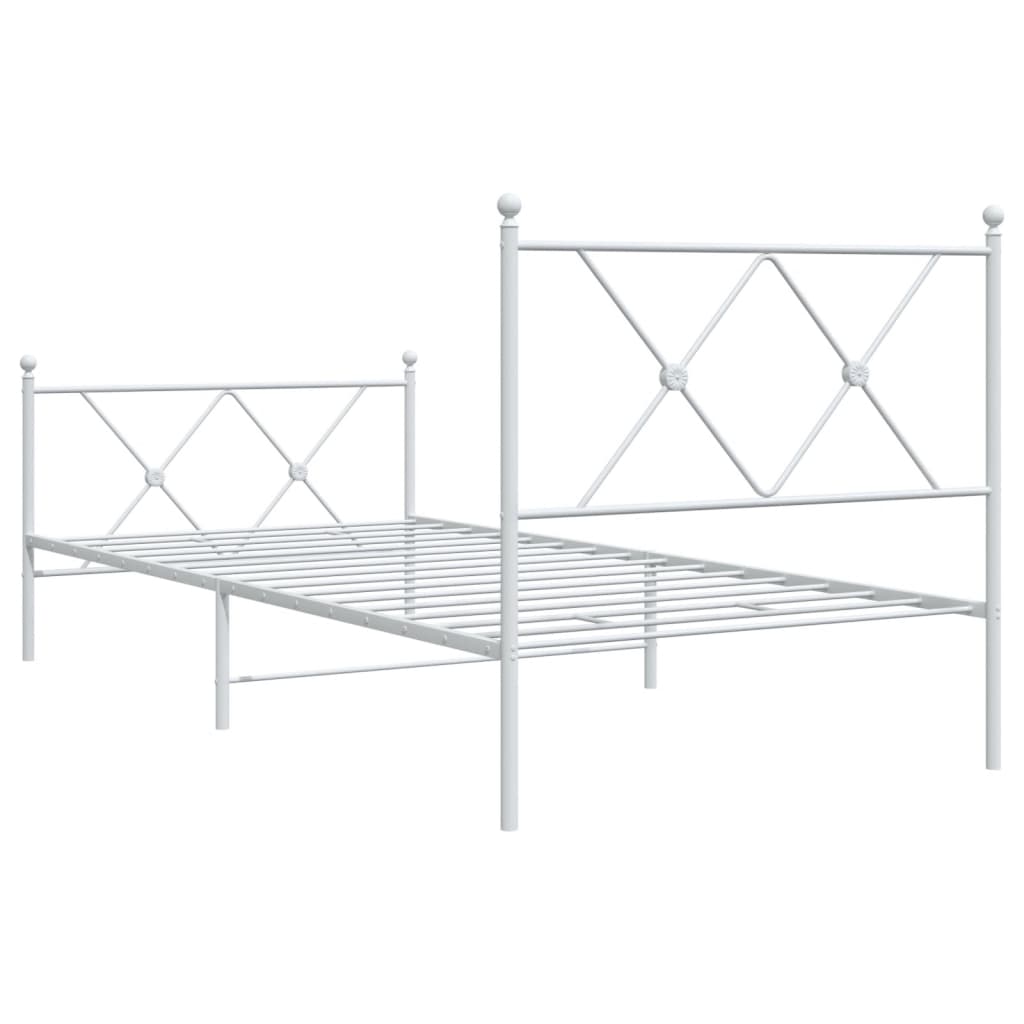 Metal Bed Frame without Mattress with Footboard White 90x200cm