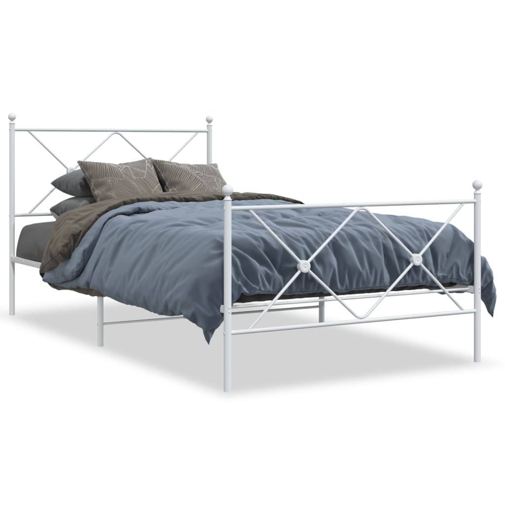 Metal Bed Frame without Mattress with Footboard White 100x190cm