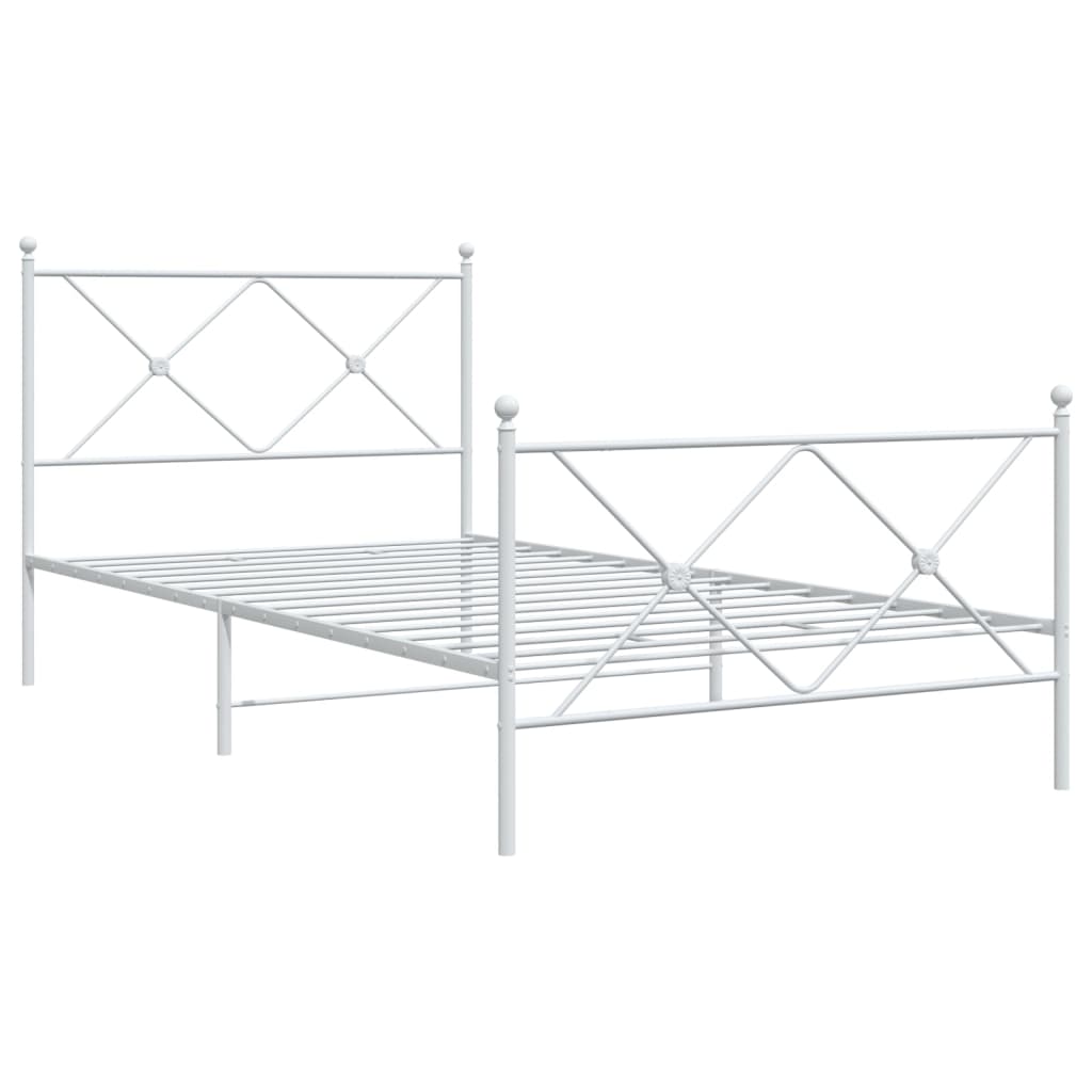 Metal Bed Frame without Mattress with Footboard White 100x200cm