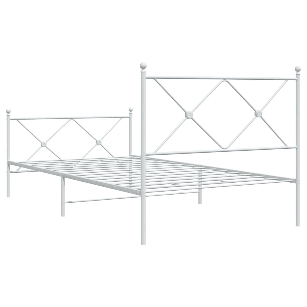 Metal Bed Frame without Mattress with Footboard White 100x200cm