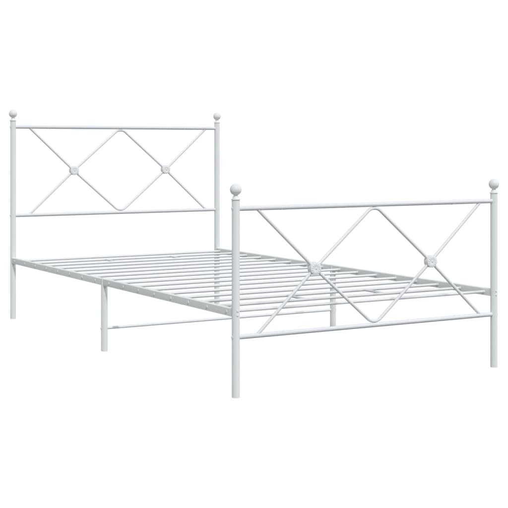 Metal Bed Frame without Mattress with Footboard White 107x203cm